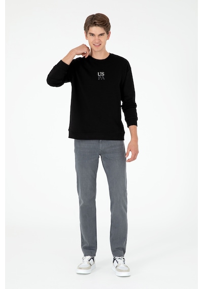 U.S. Polo Assn. Erkek Comfort Fit Bisiklet Yaka Siyah Basic Sweatshirt 50293420-VR046