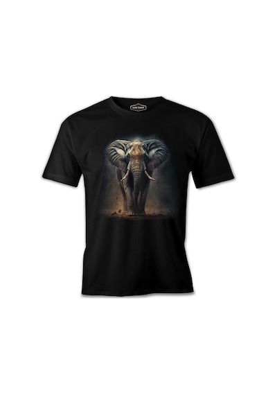 Elephant Walking İn The Dust Siyah Erkek Tshirt 001