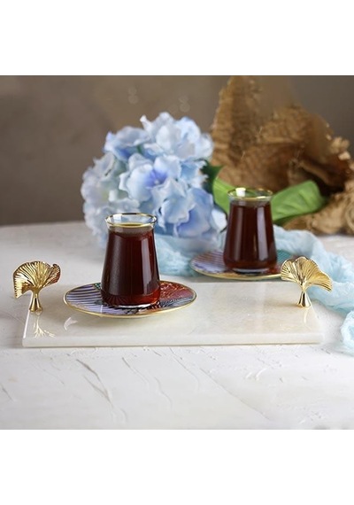 Akayev Mermer Beyaz 30x20 Cm Altın Ginkgo Sunum Tabağı Çok Renkli