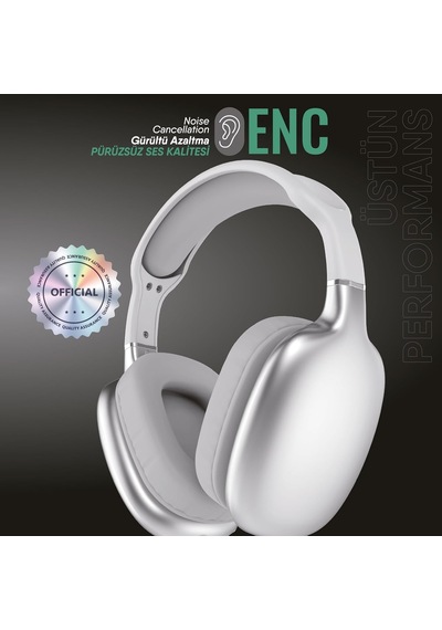 Bass Kulak Üstü Bluetooth Kulaklık Güçlü Ses & Enc Beyaz
