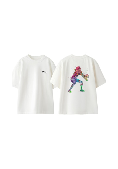 Thewert Voleyboll 6 Tasarım Sırt Baskılı Pamuk Beyaz Oversize T-shirt