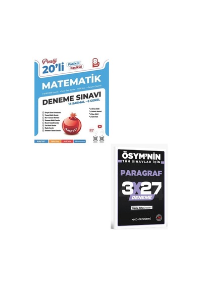 Nartest 2027 8. Sınıf Prestij Ds Matematik 20 Deneme Sınavı+ Evp Akademi Paragraf