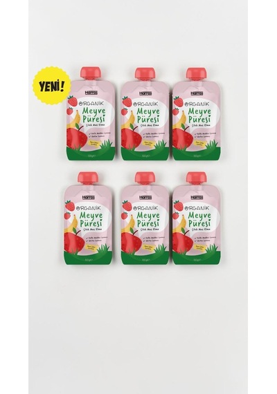 Organik Meyve Püresi Çilek Muz Elma 100 G x 6 Adet - İlave Şekersiz Bebek Ek Gıda