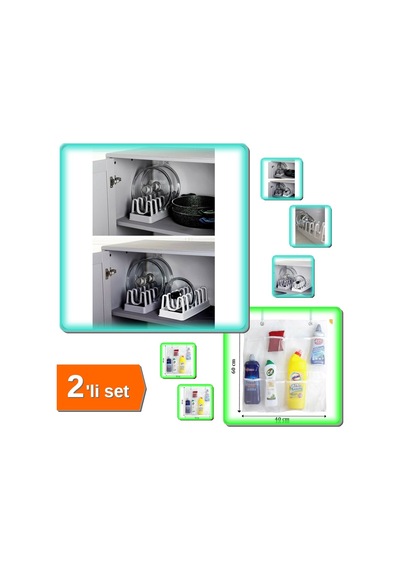 6 Bölmeli Tencere Kapak Rafı Organizeri + 8 Cepli Askılı File Mutfak Düzenleyici - 2li Set Q6l1u3 Belirtilmemiş