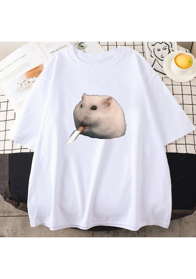 Startmore Beyaz Sevimli Hamster Meme Grafik Beyaz