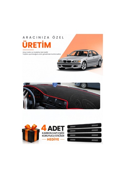 Bmw E46 1997-2006 Uyumlu Torpido Koruma Örtüsü Oto Kılıfı - Siyah Kırmızı