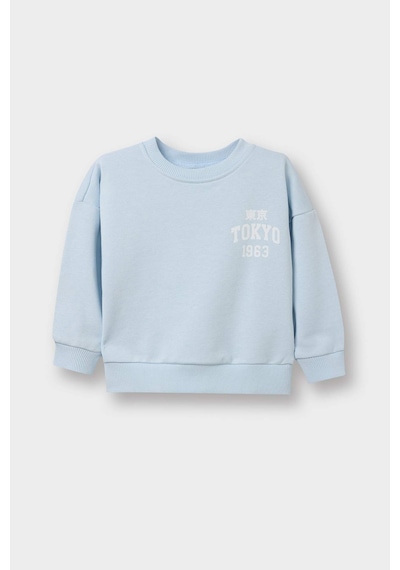 Defacto Erkek Bebek Oversize Baskılı Sweatshirt D7905a526spbe177 Mavi-be177