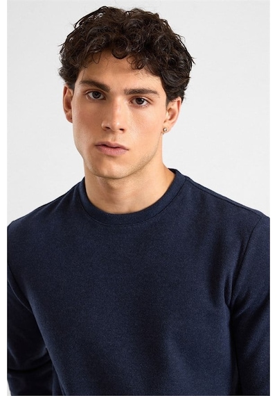 Süvari Lacivert Regular Düz Baskısız Selanik Bisiklet Yaka Sweatshirt Ssw2013700003-m09