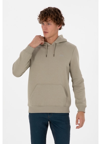 U.S. Polo Assn. Erkek Regular Fit Kapüşonlu Şardonlu Açık Haki Basic Sweatshirt 50315582-VR183