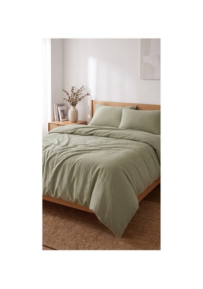 %100 Pamuk Keten Çift Kişilik Nevresim Takımı Lastikli Çarşaflı 200x220 Cm Haki - 904806307 Haki