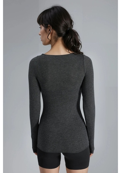 Hiccup Busem Slim Fit Kayık Yaka Bluz Koyu Gri