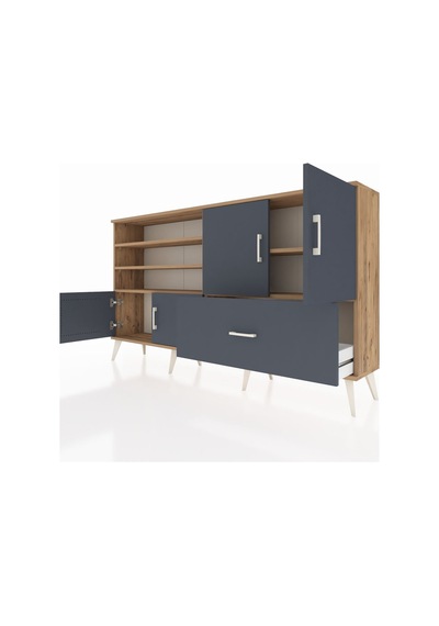 Arges Konsol 5 Raflı Tek Çekmeceli 4 Kapaklı 176x30x99 Çam-antras Çam-antrasit