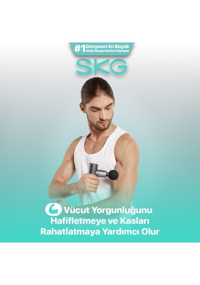 Skg F3 Masaj Tabancası, Grey, 4 Darbe Yoğunluğu, Farklı Bölge İçin 4 Modüler Masaj Başlığı, Gri