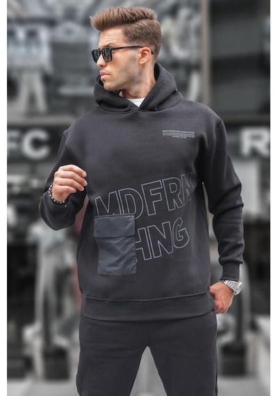 Madmext Siyah Baskılı Kapüşonlu Sweatshirt 6148-siyah Siyah