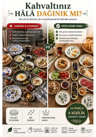 14 Parça 6 Kişilik Handmade Yaz Desen Kahvaltı Takımı - Lüx Kahvaltılık Sunum Seti Diğer