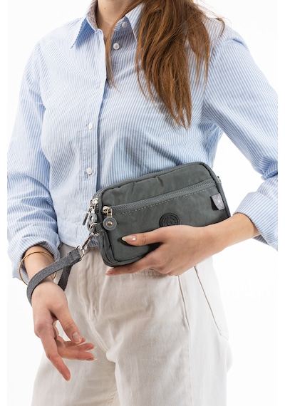 Nemo Bags Gri Unisex Cüzdan, 4 Gözlü, Telefonluk, Crinkle Kumaş, Çapraz Askılı Omuz Çantası, 20x12cm Gri