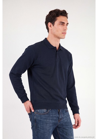 Buratti Pamuklu Regular Fit Yumuşak Dokulu Düğmeli Polo Yaka Kazak Erkek Polo Yaka Kazak 5906103 Lacivert