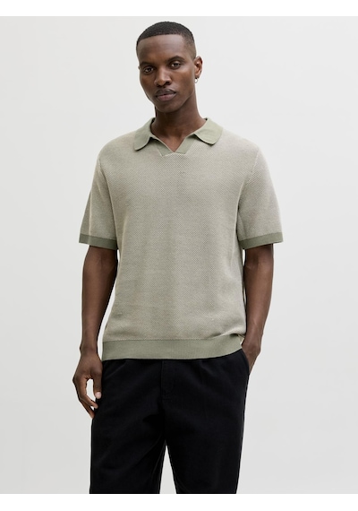Jack & Jones Erkek Regular Fit Split Yaka Triko Tisört - Heaston - 12294733 Tea Leaf