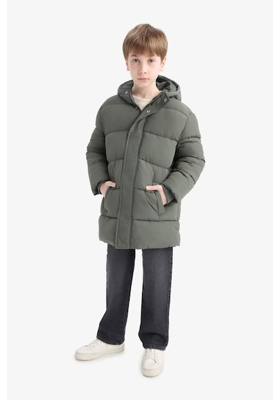Defacto Su İtici Kapüşonlu Fermuarlı Haki Erkek Çocuk Parka C8782a8/kh493 Haki
