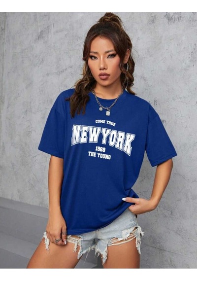 Noıssey Lacivert New York Baskılı Oversize Unisex