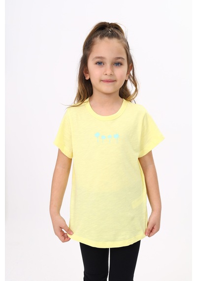 Toontoy Kids Toontoy Kız Çocuk Baskılı Bisiklet Yaka Kısa Kollu Tişört Açık Sarı