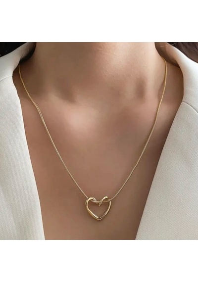 Lente Aksesuar Kadın Çelik Düğüm Kalp Kolye - Minimalist Geçmeli Kalp Ve Yılan Zincir Gold