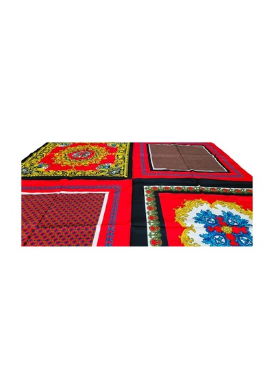 Tikitonki Geometrik Desenli Çok Parçalı Saten Kırmızı Eşarp - 90x90 Karışık Karışık