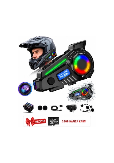 Glr K19 Kameralı Kask Kulaklığı Motosiklet İnterkom Bluetooth 5.4 Gps Sürüş Kayıt Cihazı