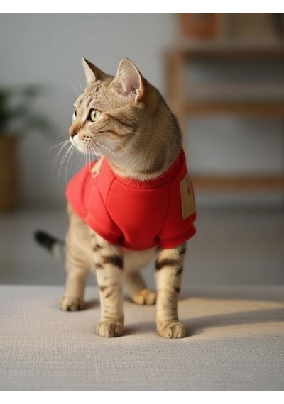 Sevimli Çilek Detaylı Kırmızı Kedi Polar Sweatshirt