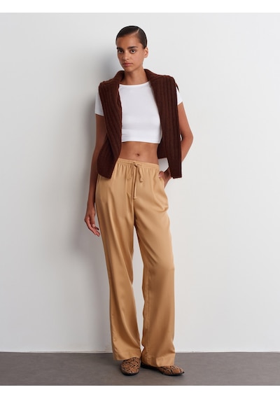 Dilvin Belden Bağlamalı Dökümlü Pantolon 101a71536 Açık Camel