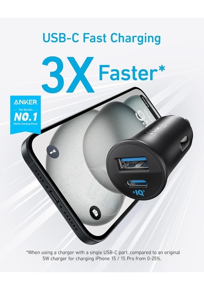 Usb-c Araç Şarj Cihazı, 30w, 2 Bağlantı Noktalı, Powerıq 3.0, Siyah - A2741