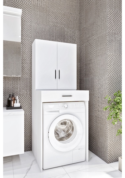 Ases Mobilya Esl0240 Çamaşır Makinesi Dolabı Banyo Çok Amaçlı Dolap 2 Kapaklı Beyaz Beyaz
