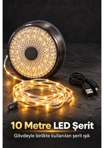 Led Kamp Lambası Dairesel Aydınlatma Yüzeyli Ve Şeritli Sarı