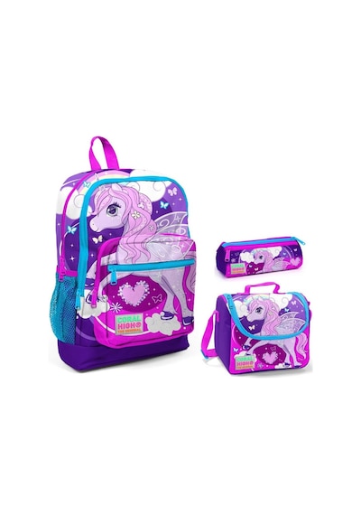Coral High Mor Unicorn Baskılı Kız Çocuk 3'lü İlkokul Çanta Seti