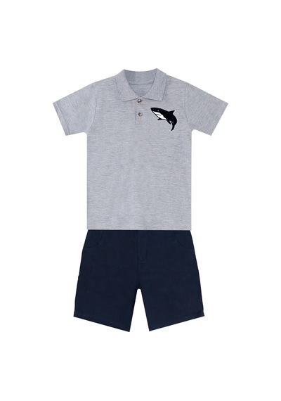 Shark Erkek Çocuk Yazlık Polo Yaka T-shirt Gabardin Şort Takım