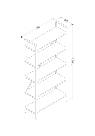 Hera 5 Raflı Metal Geniş Kitaplık Atlantik Çam 90cm