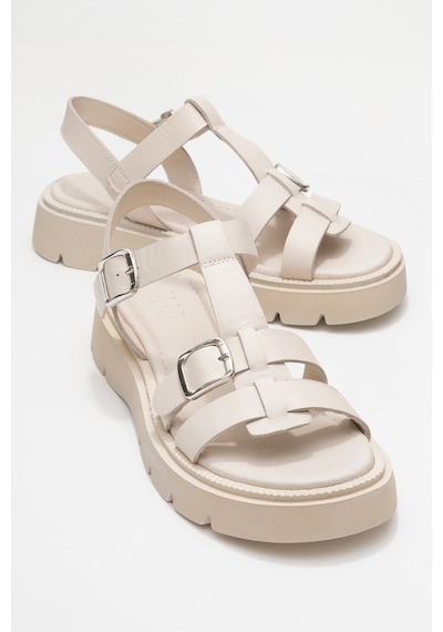 Luvishoes Melvın Ekru Hakiki Deri Kadın Sandalet Ekru