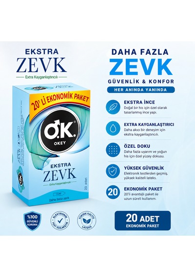 Okey Ekstra Zevk 20 Extra Kayganlaştırıcılı Prezervatif 20 Li 3 Kutu 60 Adet