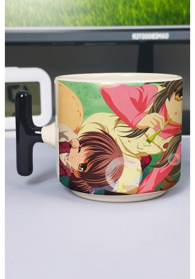 Clannad: After Story Anime Baskılı Seramik Lüks Kupa 1 Adet T Şeklinde Özel Siyah Kulp Dalga Kulp V2t Çok Renkli