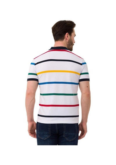 Cipo & Baxx Çizgili Polo Yaka Erkek Basic Tişört Ct749 Whıte