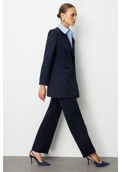 Mizalle Oversize Lacivert Kruvaze Blazer Ceket Lacivert