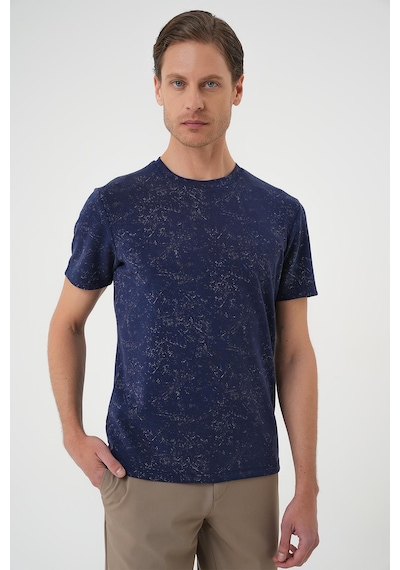 Efor Comfort Fit Bisiklet Yaka Batik Görünmlü Kısa Kol Casual Lacivert Tişört Ts 905 Lacivert