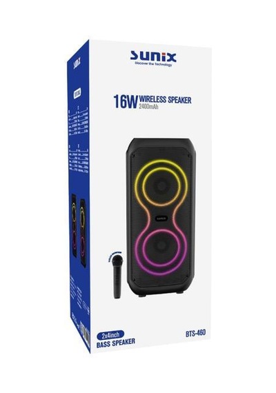 Sunix 16w 2400 Mah 2x4 İnç Bass Mikrofonlu Bluetooth Hoparlör Bts-460