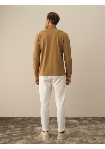Xint Camel Pamuk Dokulu Regular Fit Uzun Kollu Tişört 502057