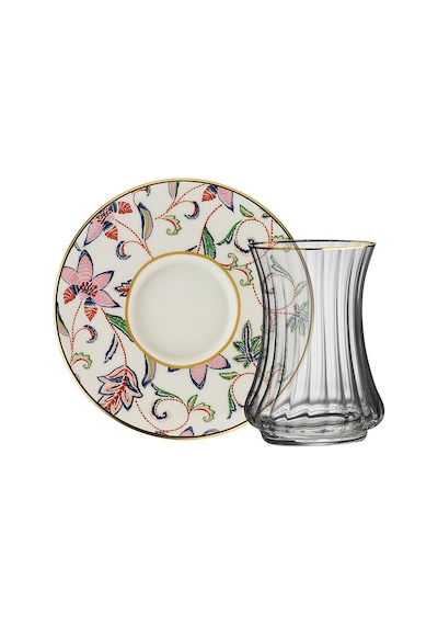 Sandro Moreno 1453 Desen Yağmuru Optik 12 Parça 6 Kişilik Çay Seti 110 Ml Renkli