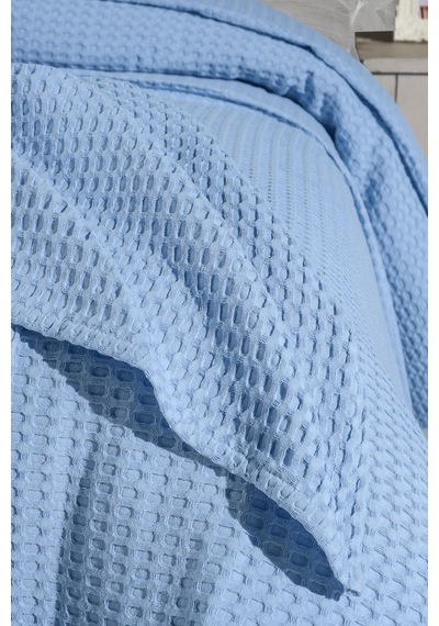 Mulberry Havuzlu Pike Battaniye %100 Pamuk Kalın İplik Yumuşak Çift Kişilik 220 x 240 Mavi