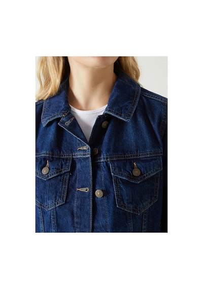 LC Waikiki Lcw Vision İndigo Gömlek Yaka Kadın Jean Ceket Dark Rodeo