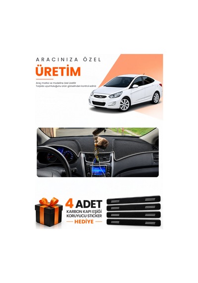 Hyundai Accent Blue 2011-2017 Uyumlu Torpido Koruma Örtüsü Oto Kılıfı - Siyah Gri