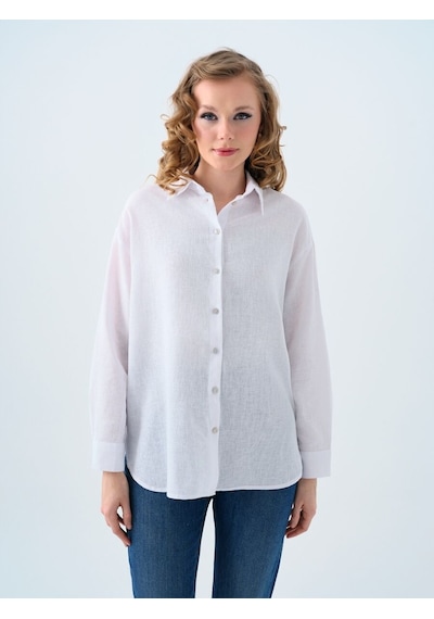 LOFT Loose Fit Kadın Gömlek U.kol Lf2038437 Q1.v1 Beyaz