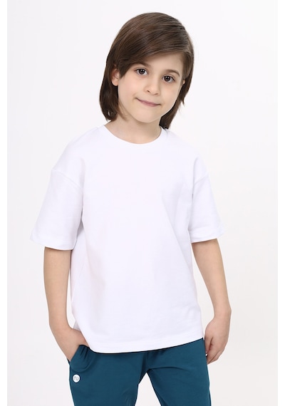 Toontoy Kids Toontoy Unisex Çocuk Etek Ucu Baskılı Tişört Beyaz